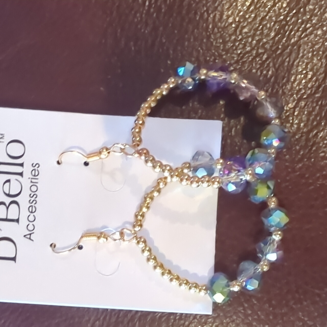 Earrings Hoops Gold Tone Beads And Octagon Turquoise Beads 12$